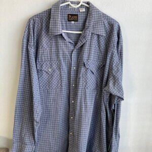 Plains Western Wear Big Man Shirt Pearl Snap Buttons 2X Gray White Lg Sleeves